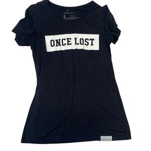 Walk In Love Black ONCE LOST Graphic Print Short Sleeve Crew Neck T Shirt Large‎